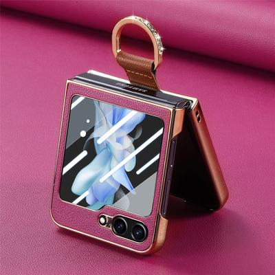 Do Samsung Flip 5 Bling Pierścień Uchwyt Skórzany Etui do Samsung Galaxy Z Flip 5 Flip5 Zflip5 Szkło Hartowane Flim Coque
