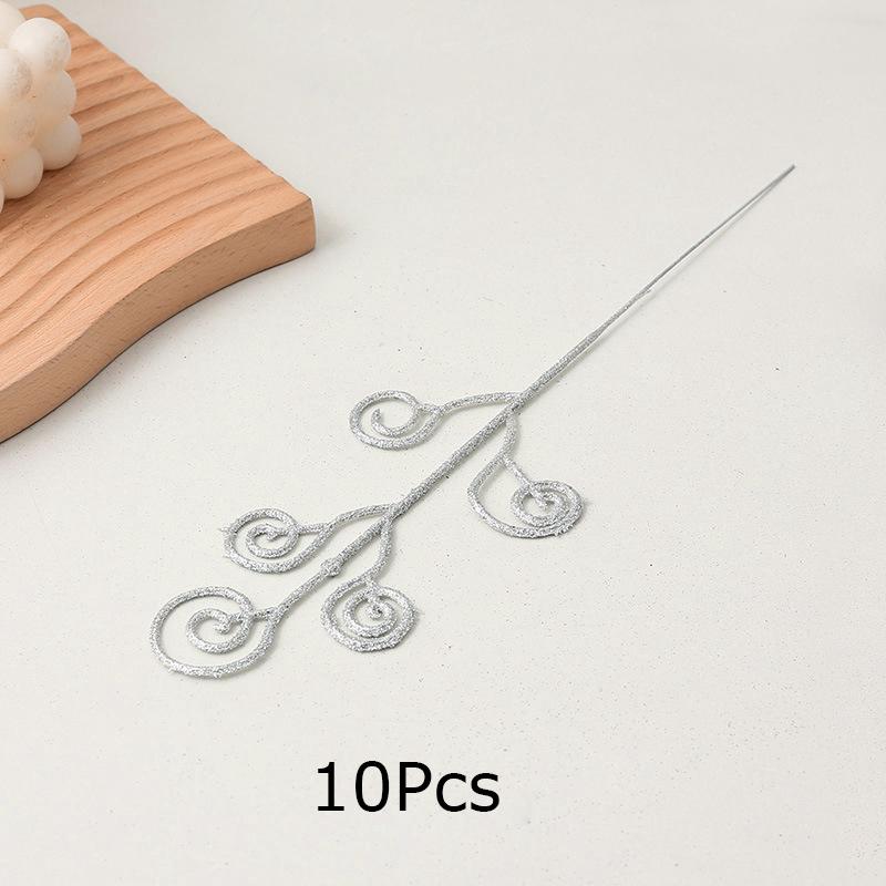 

10 шт./набор Искусственный стебель, пик, гирлянда, украшение, кудрявый пик для дерева, свадебные рождественские декоративные цветы, вечеринка, 5 цветов 10Pcs серебряный