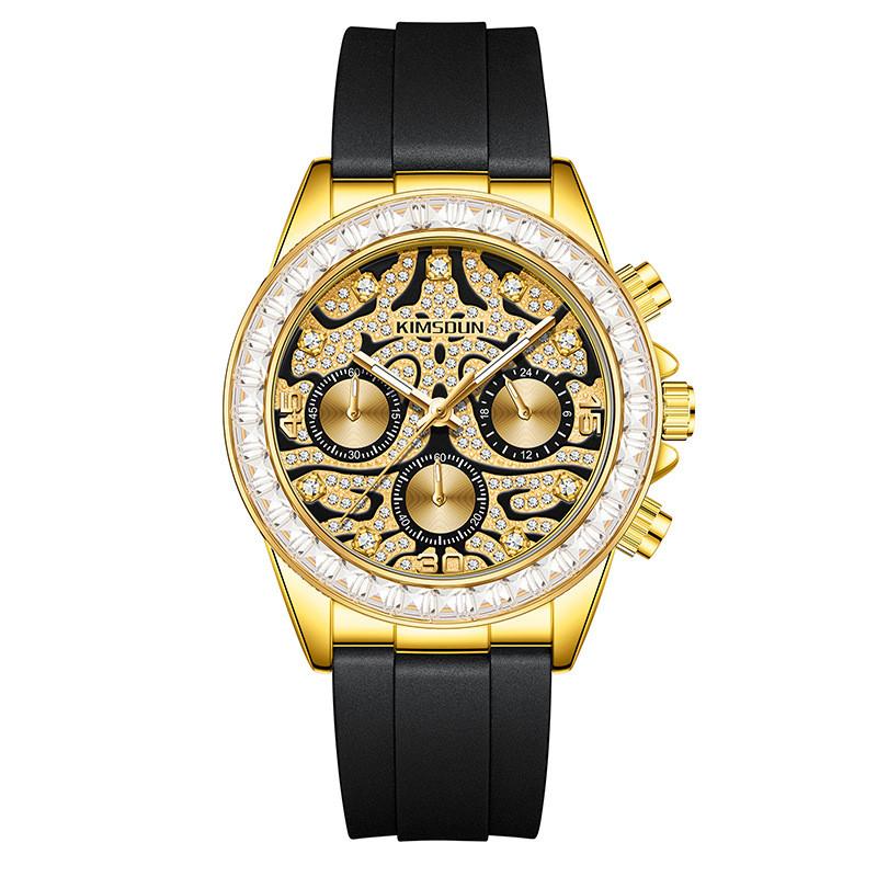 

Модные мужские кварцевые часы KIMSDUN, новые, с тремя глазами, шестью иглами, с рисунком тигра, водонепроницаемые, с ночным светом, мужские кварцевые часы золотой