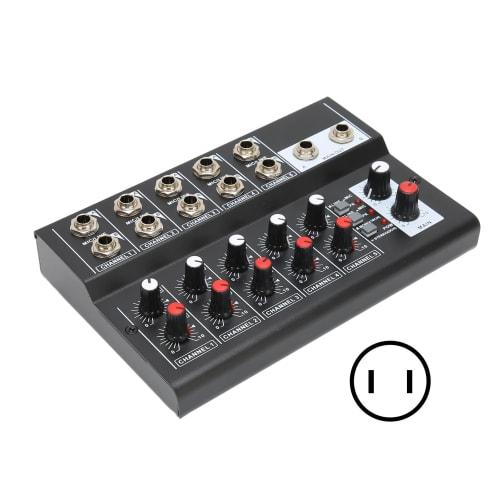 10-Channel Stereo Mixer, 60Hz Black, with Two Master Volume Knobs, for Keyboards, for Clubs and Bars, US Plug