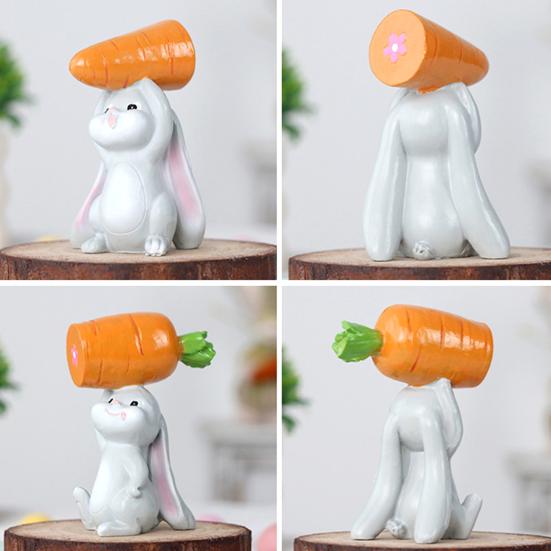 2Pcs Holding Carrot Rabbit Figurine Hand-Painted Carrying Radish Bunny Statue Resin Sculpture Easter Holiday Party Decoration Ornament