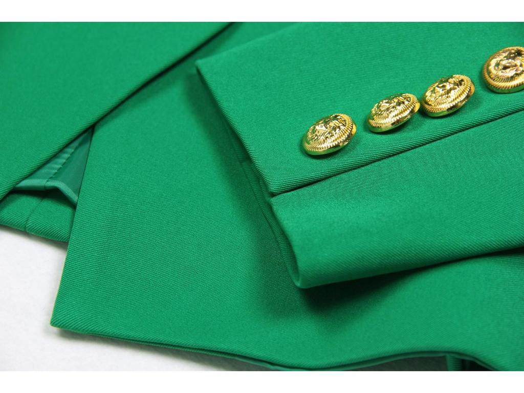 European Green Double-Breasted Women's Suit Jacket with Lion Head Buttons, V-Neck, Slimming Design, Versatile Style