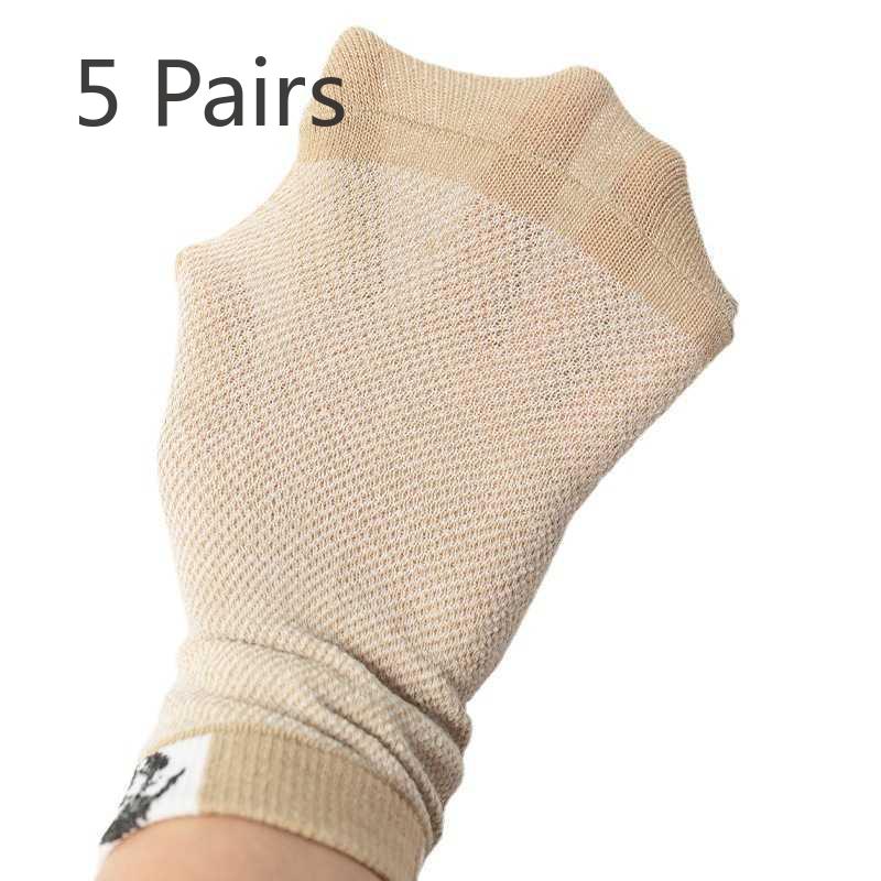 5 Pairs of Summer Thin Socks Men's Cotton Mesh Breathable Models Sports and Leisure Old Man Cloth Label Short Men's Boat Socks