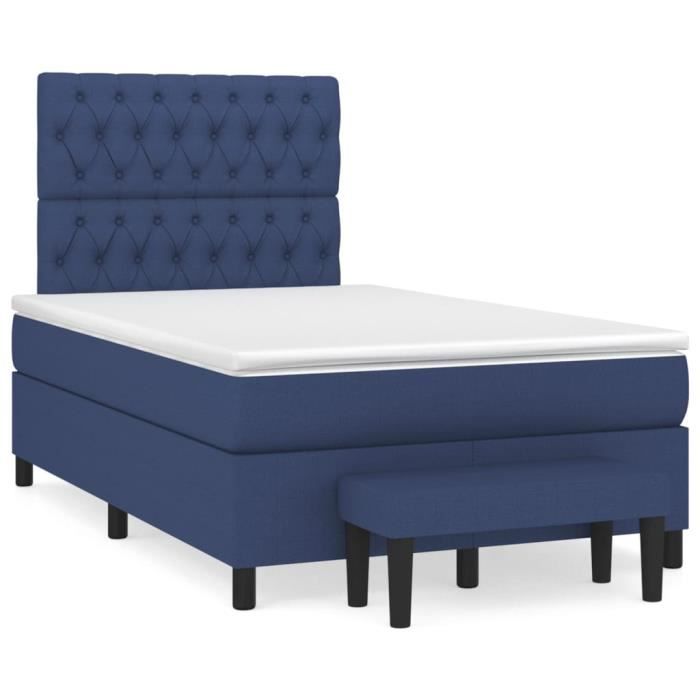 3136827 vidaXL Lit à sommier tapissier avec matelas Bleu 120x200 cm Tissu