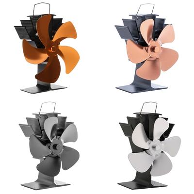 5 Blades Efficient Wood Stove Fan Wood-burning Real Fire Fireplace Fan for Pellet Wood Log Burning Stove Home Black