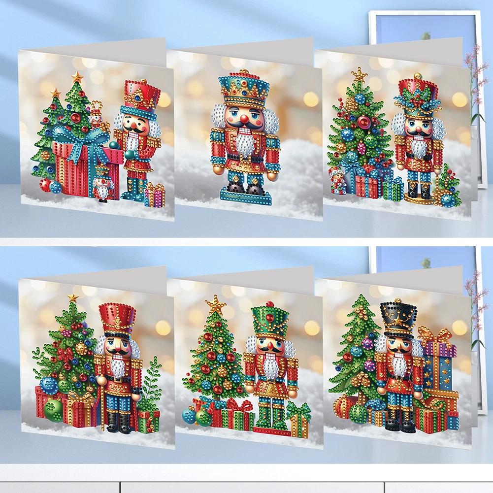 6pcs Diamond Painting Greeting Card Christmas Santa Claus Snowman Diamond Mosaic Set Daily Wish Cards Christmas Decoration 2025