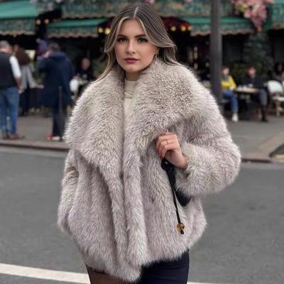Damen Kunstfell Fuzzy Mantel Lässig Flauschig Langarm Revers Zottelige Jacke Winter Pelzig Offen Vorne Kurzer Mantel