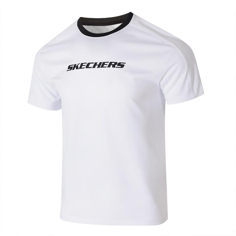 Skechers Fashion Sports Series Comfortable Breathable Pullover Casual Short Sleeve T-Shirt Unisex Tops Bright-White P225U124-0019 XS