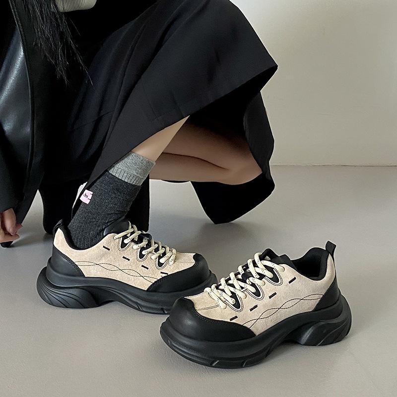 Cowhide version retro big head thick sole breathable dad shoes women's versatile, light and comfortable casual sports little white shoes