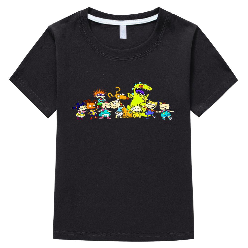 100% Cotton Rugrats Cartoon Print Children s T-Shirt Casual Cute Boys Tees Girls Tops Kids Retro O-Neck Short Sleeve for Summer 100 чёрный