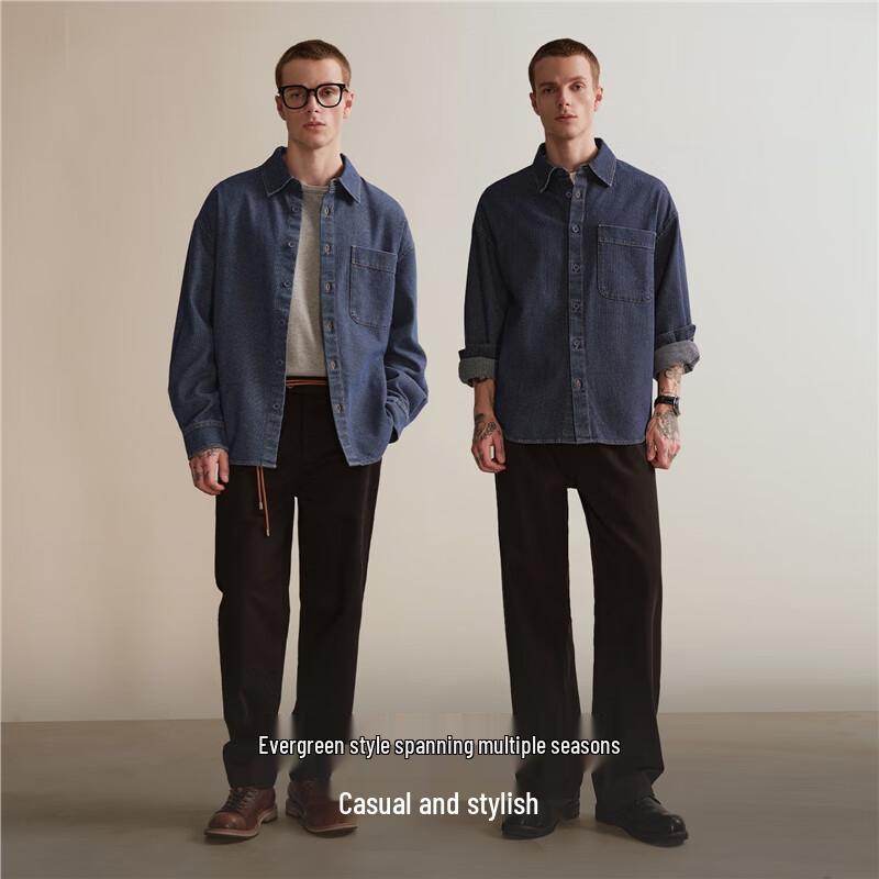 Giordano Men's Washed Denim Long Sleeve Shirt