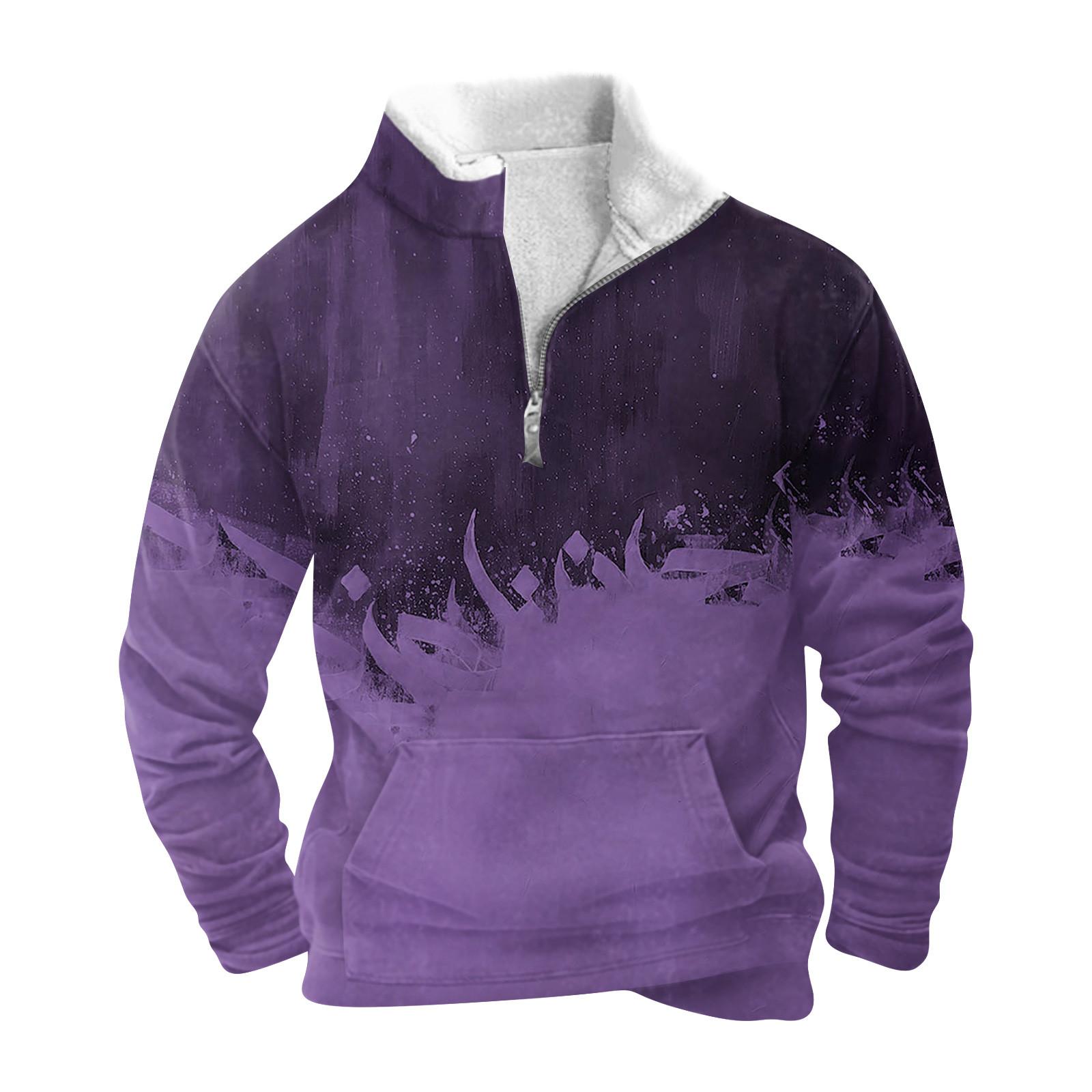 

Весенне-осенняя мужская толстовка с воротником-стойкой на открытом воздухе, повседневные свитера, топы XL фиолетовый