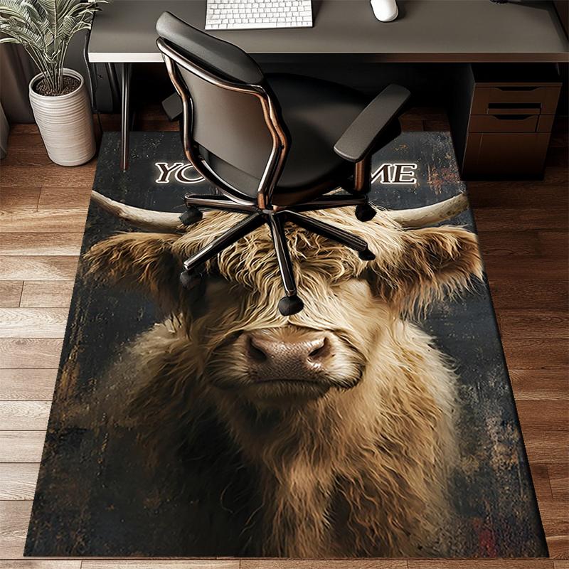 1PC Custom Name Highland Cow Portrait Theme Floor Mat Ideal for Living Room, Game Rooms, Office, Bedroom,Floor Mat Playful Design179