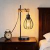 Nettlife Lampe de Table Industrielle Bois &amp; Métal Noir, Cage, pour Salon/Chambre/Bureau/Cuisine