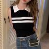 Summer New Korean Version of College Style Lapel Patchwork Color Vest Sleeveless Vest Wear Sweater Vest Women's Wear