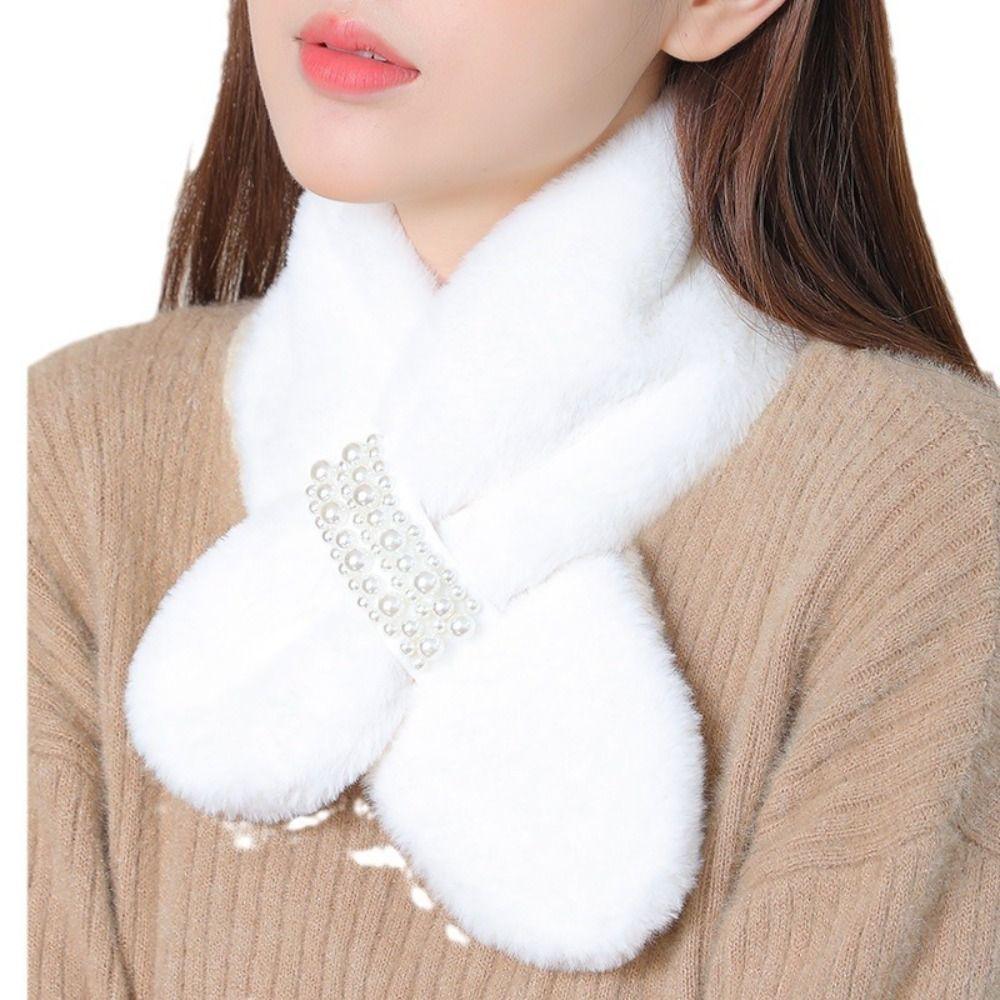 Pearl Decoration Neck Scarf Solid Color Neck Warmer High Quality Shawl  Winter