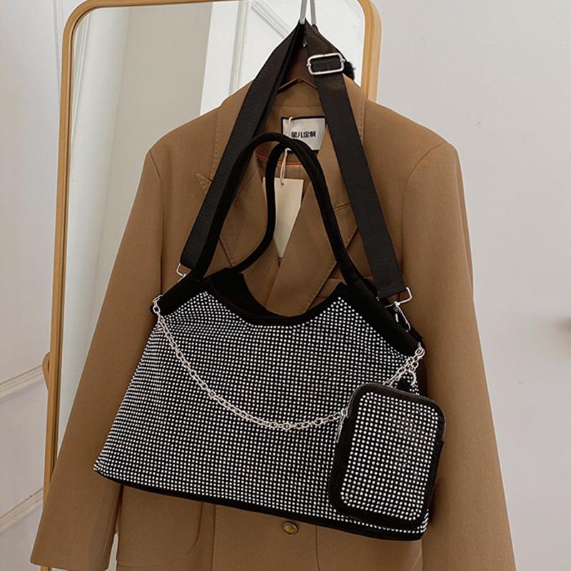 Yogodlns New Shiny Rhinestone Women's Large Capacity Shopping Totes Fashion Dinner Underarm Shoulder Bag Commuter Handbag