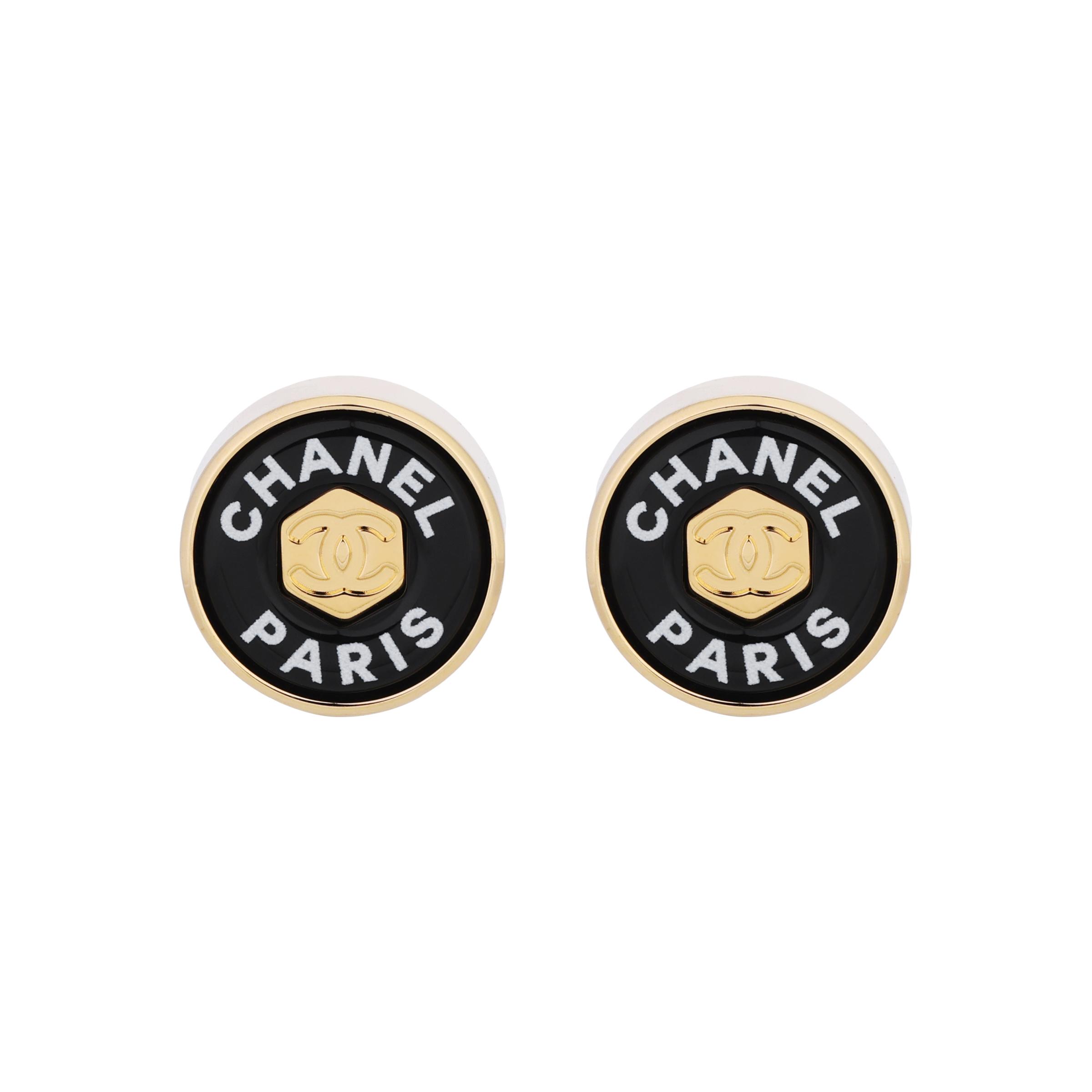 

Chanel Classic Double C Powder Black Gold Mixed Band Round Earrings Women earrings ABC341-B15464-NU638 Box+Padding Board,F,Black