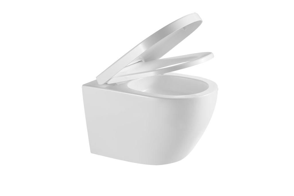Wall-hung toilet bowl pureline fluxa tornado 53.5x36 cm with thick W/O seat white