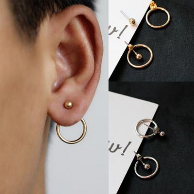 Women Simple Hollow Circle Double Sided Jacket Ear Stud Earrings Jewelry