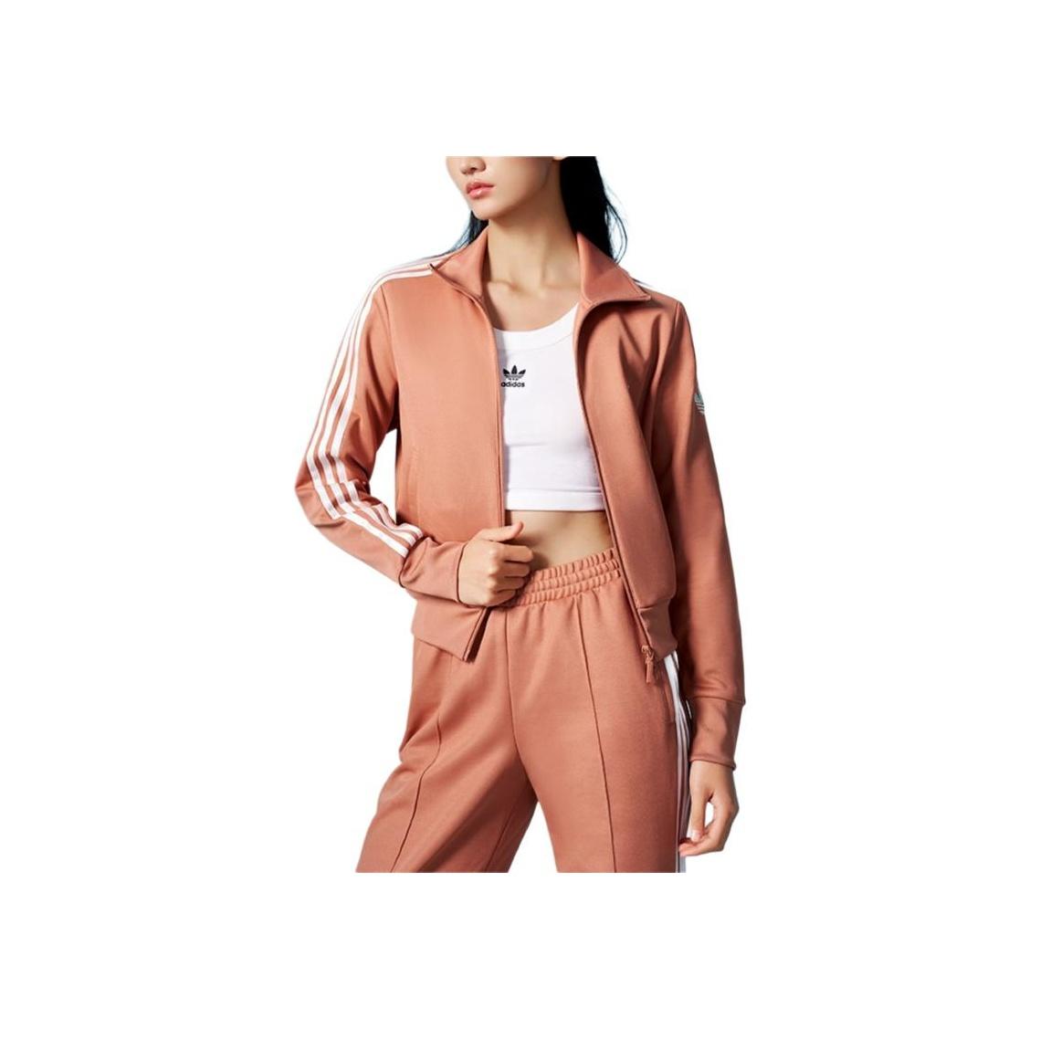 

Adidas Originals Vintage Sports Stand Collar Design Casual Striped Short Sleeve Jacket Women Jacket Rock-Layer-Brown JI7537 S