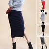 Women Midi Skirt Mid-rise Back Split Design Solid Color Knitting Skirt Hip Wrapped Office Lady Skirt Workwear