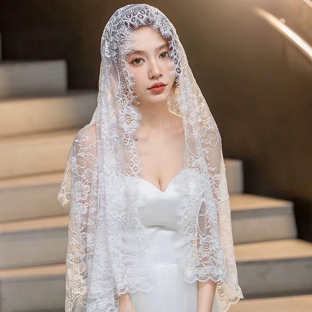 Vintage Style Bridal Headscarf Breathable Muslin Head Covering Lightweight Lace Shawl Guest Look