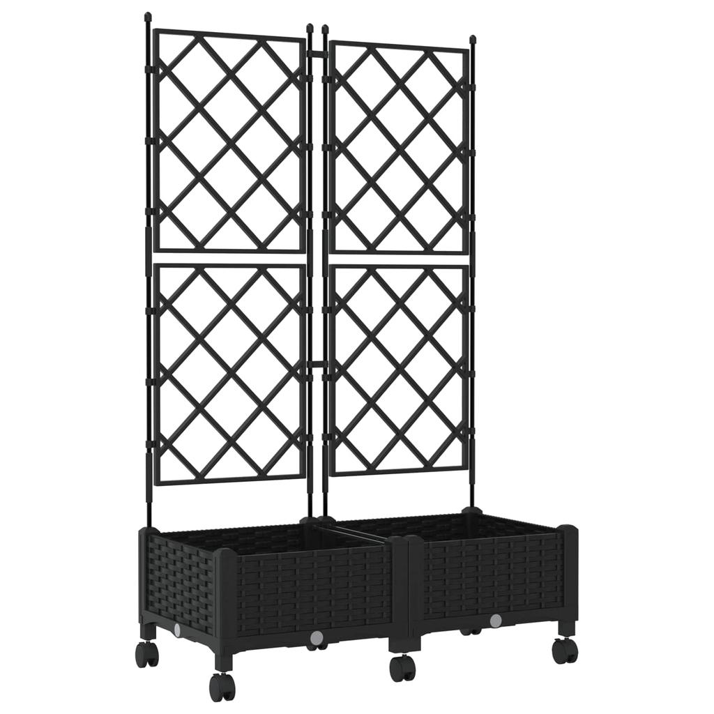 Planters with Trellis and Wheels 2 Pieces Black PP