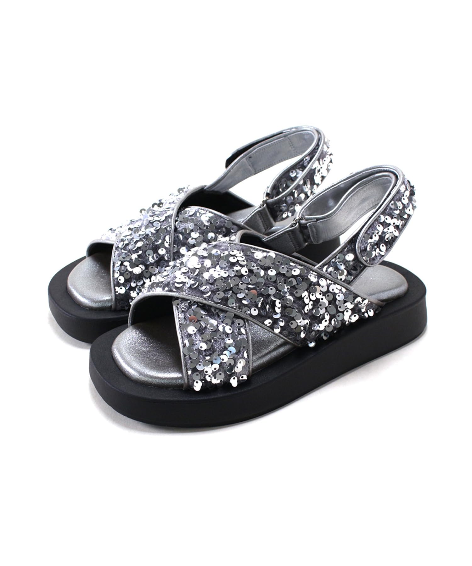 

Sequin Cross Belt Lightweight Platform Sandals for [Sest] Women, L, Silver, dts7904-SIL-L