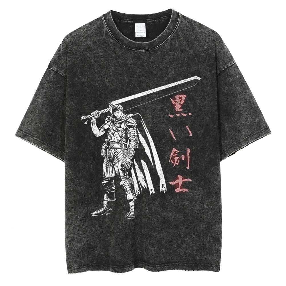  Anime T Shirt Berserk Manga Tshirt Guts For Men Women T-shirt Vintage Washed High Quality Cotton Clothing Summer Casual Short Sleeves Tees