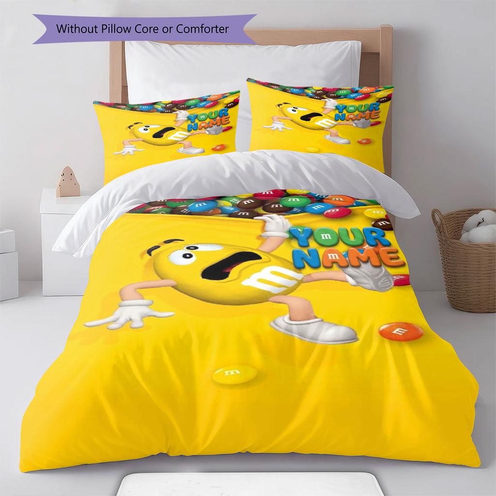 Pościel z wzorem imion M&M's, Zestaw kołdry Pokrowiec na kołdrę Poszewka na poduszkę Domowy prezent urodzinowy(1 * poszwa na kołdrę + 2 * poszewki na poduszki, bez rdzenia)