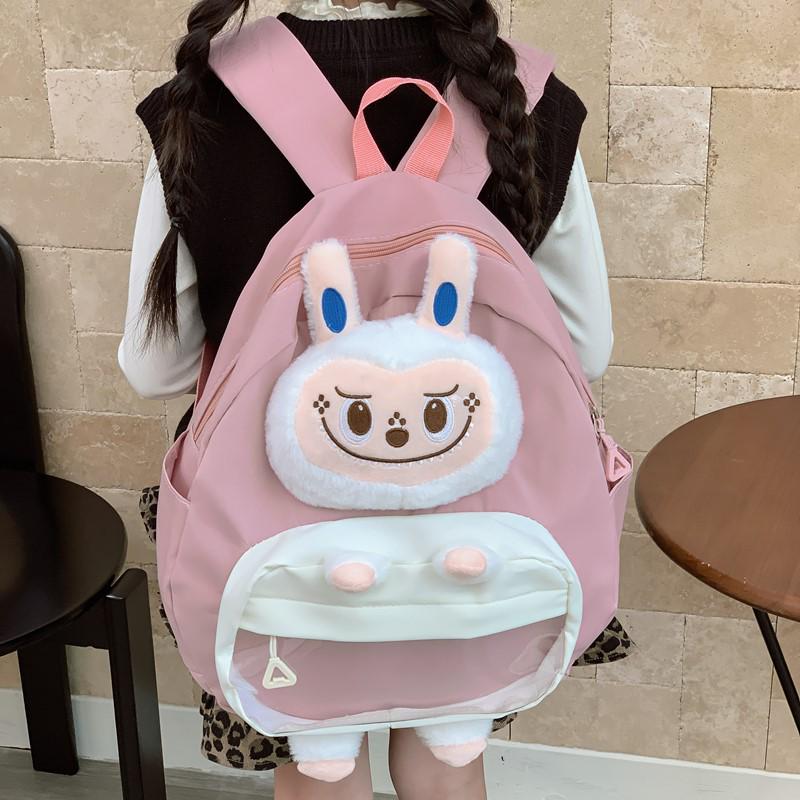 New 3D Cartoon Kids Double Shoulder School Backpack with Cute Doll and Large Capacity