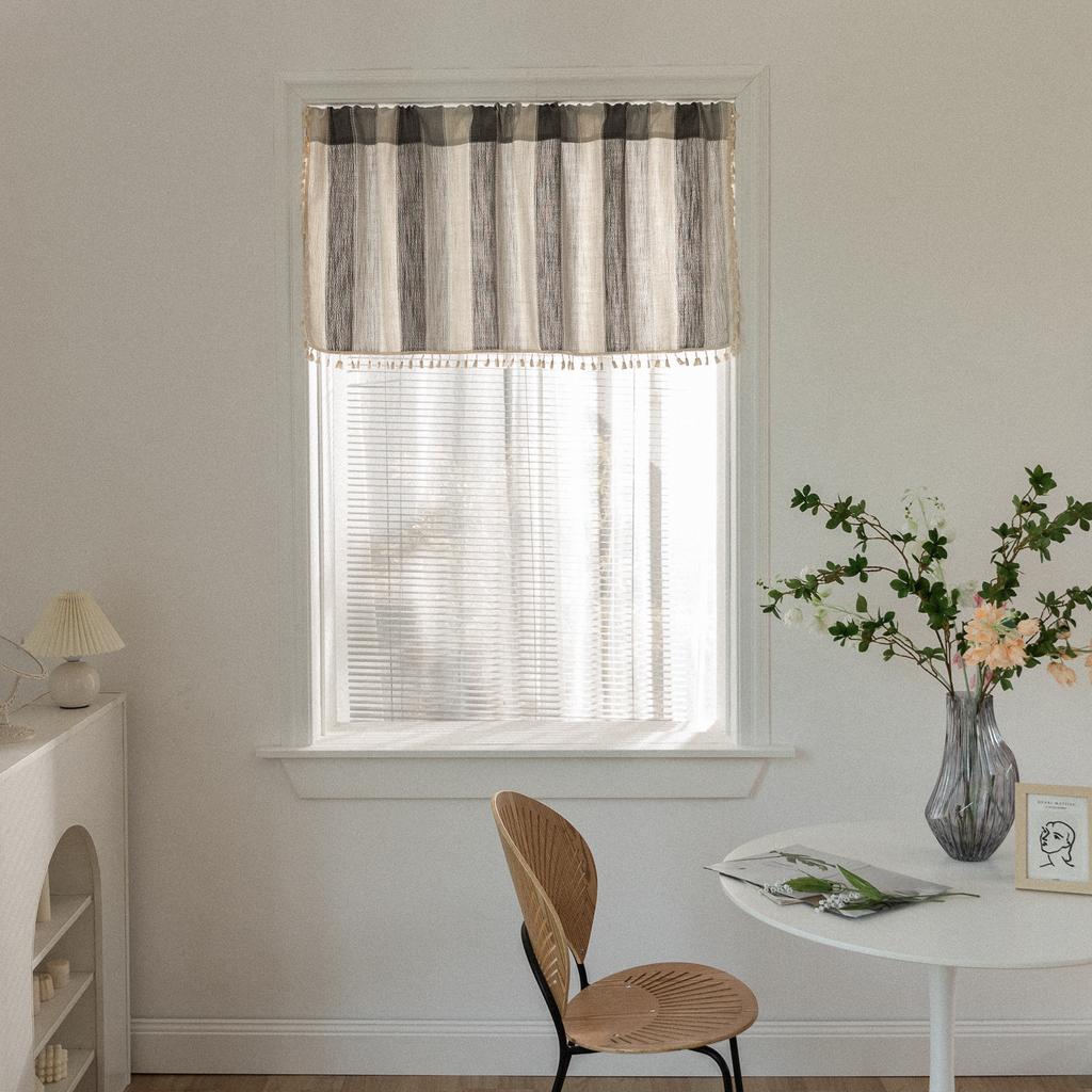 Short Curtain Gray Striped Cotton And Linen Half Curtain Half Curtain Window Curtain Coffee Curtain Small Window Curtain
