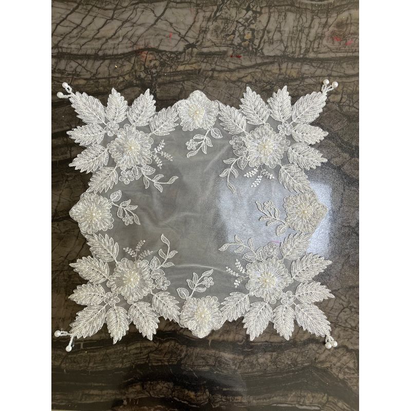 

European Fabric Beaded Lace Embroidered Cover Towel Rice Cooker Dust Cover Microwave Oven Tea Tray Tea Set Multi-Purpose Square 40x 40 White