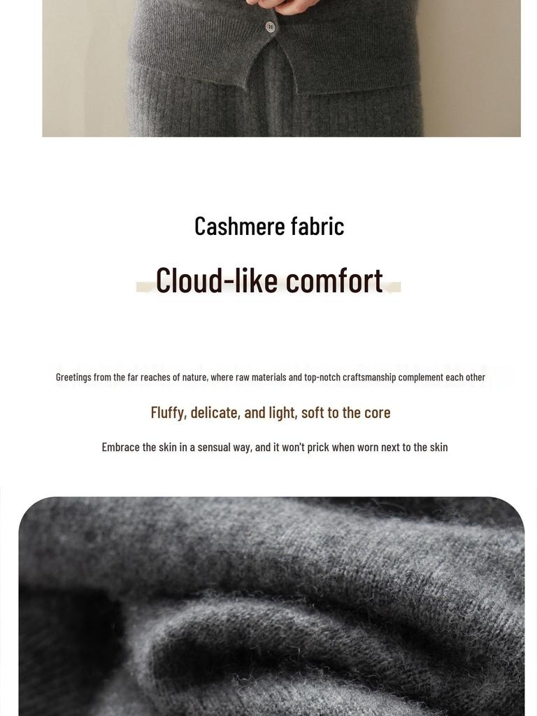 2025 Fall/Winter Women's Color Block V-Neck Cashmere Faux Two-Piece Cardigan