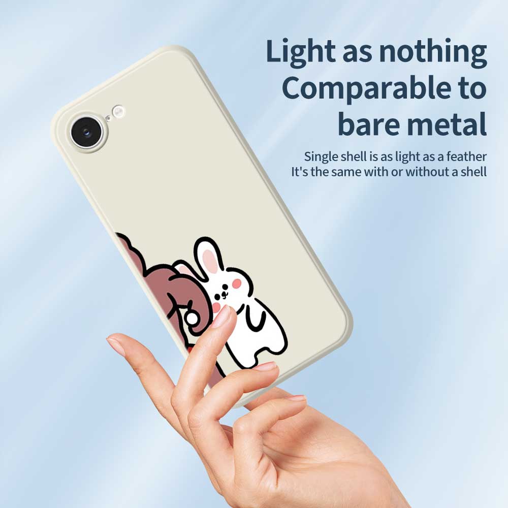 For iPhone 16e Case White Rabbit Pattern Printing Straight Edge TPU Phone Back Cover