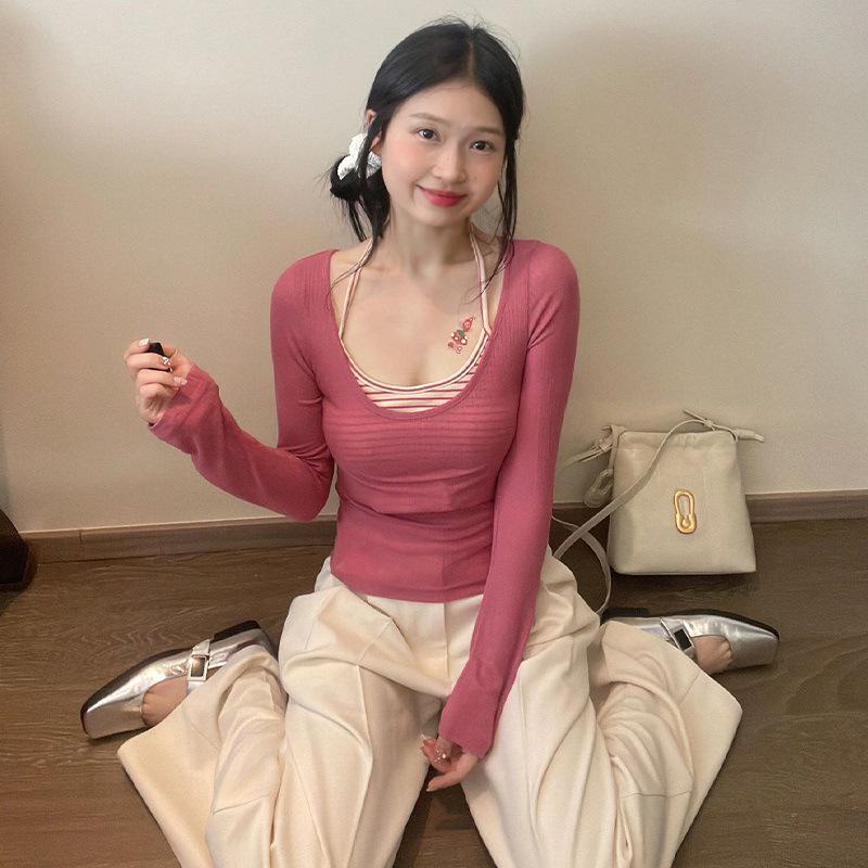 

Модный комплект из двух частей на осень/зиму 2025 года: Сексуальная футболка с длинным рукавом для горячих девушек XL