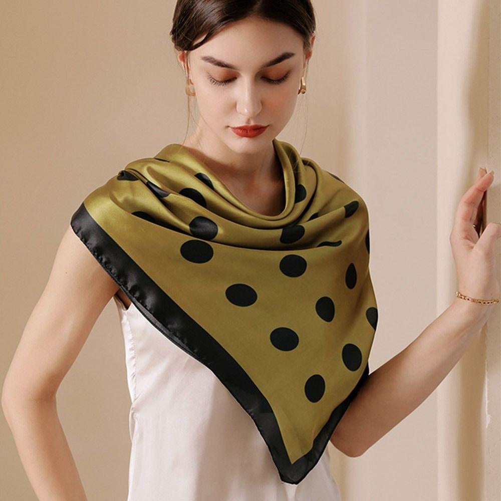90cm Dot Print Silk Scarf Elegant Hijab Shawl Wraps Simple Women's Silk Scarf  Bandana