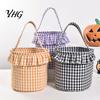 Easter Egg Hunt Carriers Halloween Basket, Plaid Ruffle Trick or Treat Candy Bucket with Handle Festive Party Favor Holders for Kids, Reusable Gingham