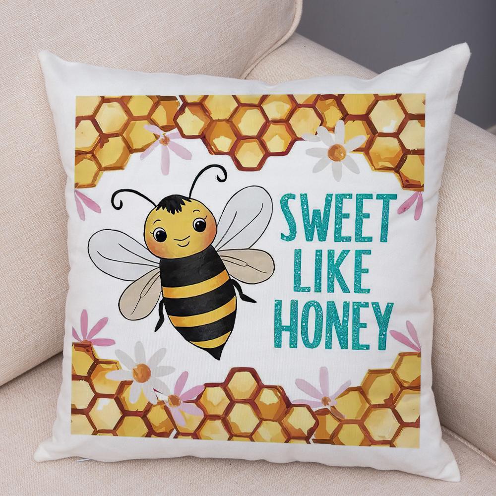 Sweet Bee Pillowcase Double Print Bee Yourself Cushion Cover Soft Plush USBee Pillowe Case for Sofa Home Car