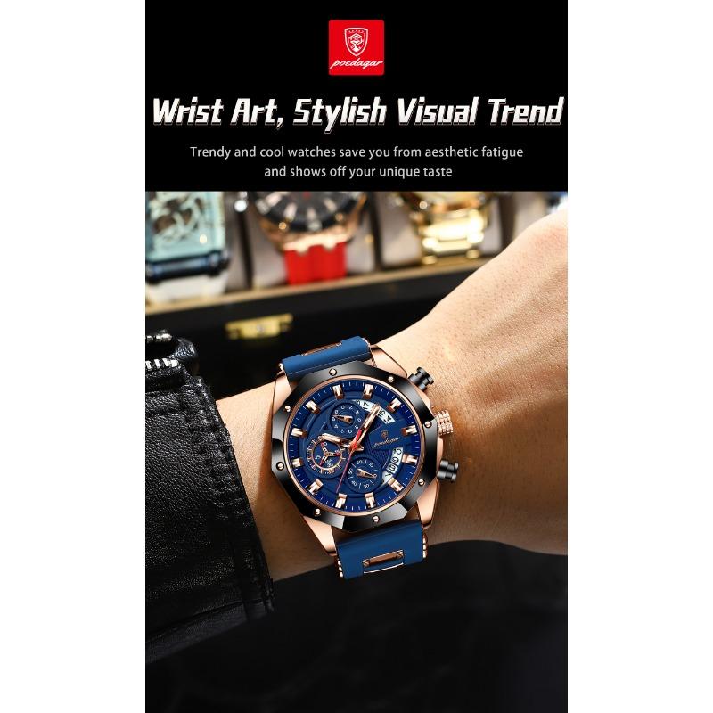 POEDAGAR Orologio Militare da Uomo di Lusso Impermeabile Luminoso Data Sportivo Cronografo Cinturino in Silicone Orologi al Quarzo