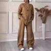 2025 European & American Women's Casual Cotton & Linen Loose Top and Wide-Leg Pants Set