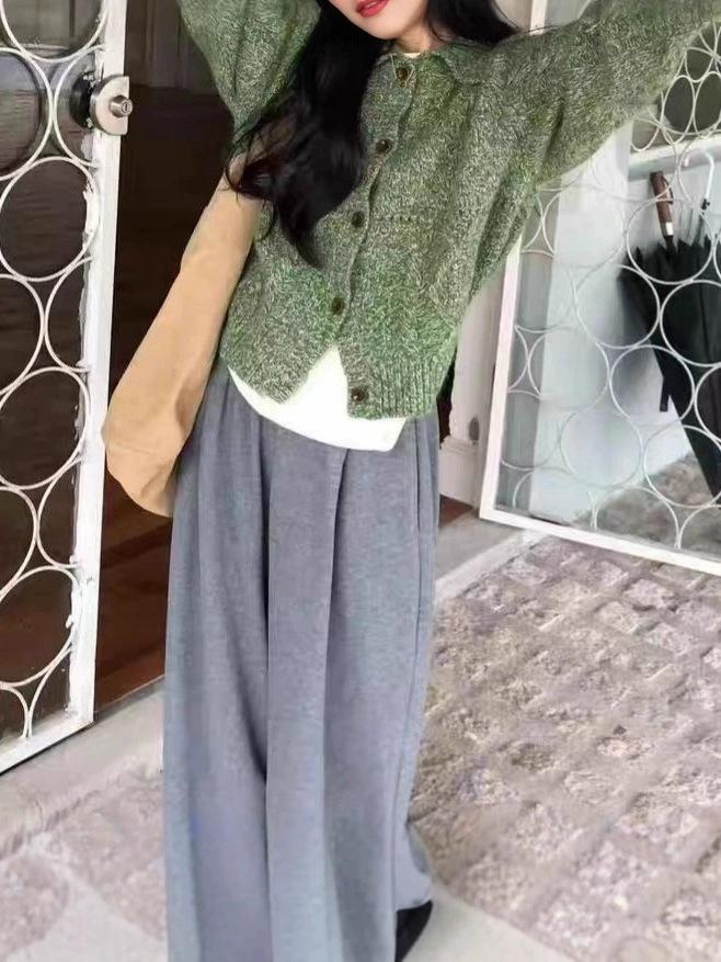 

Versatile retro sweater lazy knitted cardigan jacket women s autumn and winter soft glutinous top loose outside One size зелёный