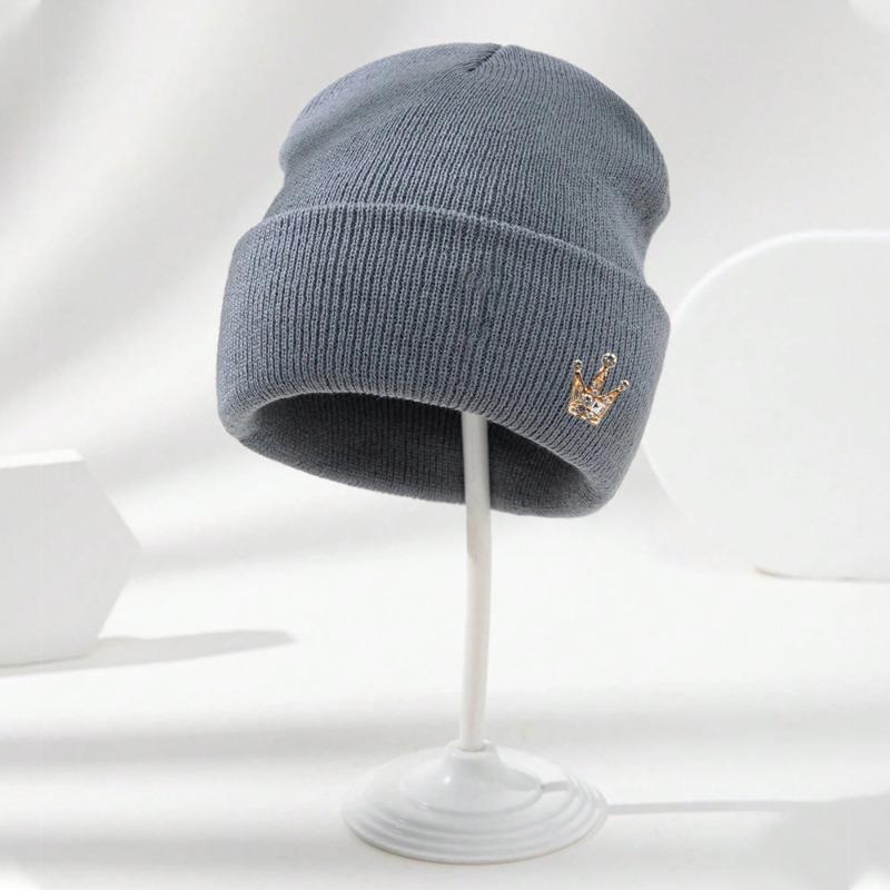1pc Crown Beanie Hat,Unisex Elastic Lightweight Streetwear,Cold Protection Warm Autumn and Winter Skull for Daily Outdoor