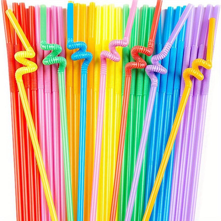 200pcs Colorful Bendy Straws Extra Long 33cm Disposable Plastic Drinking Straws for Parties, Birthday, Wedding, Drinks Decor JXB