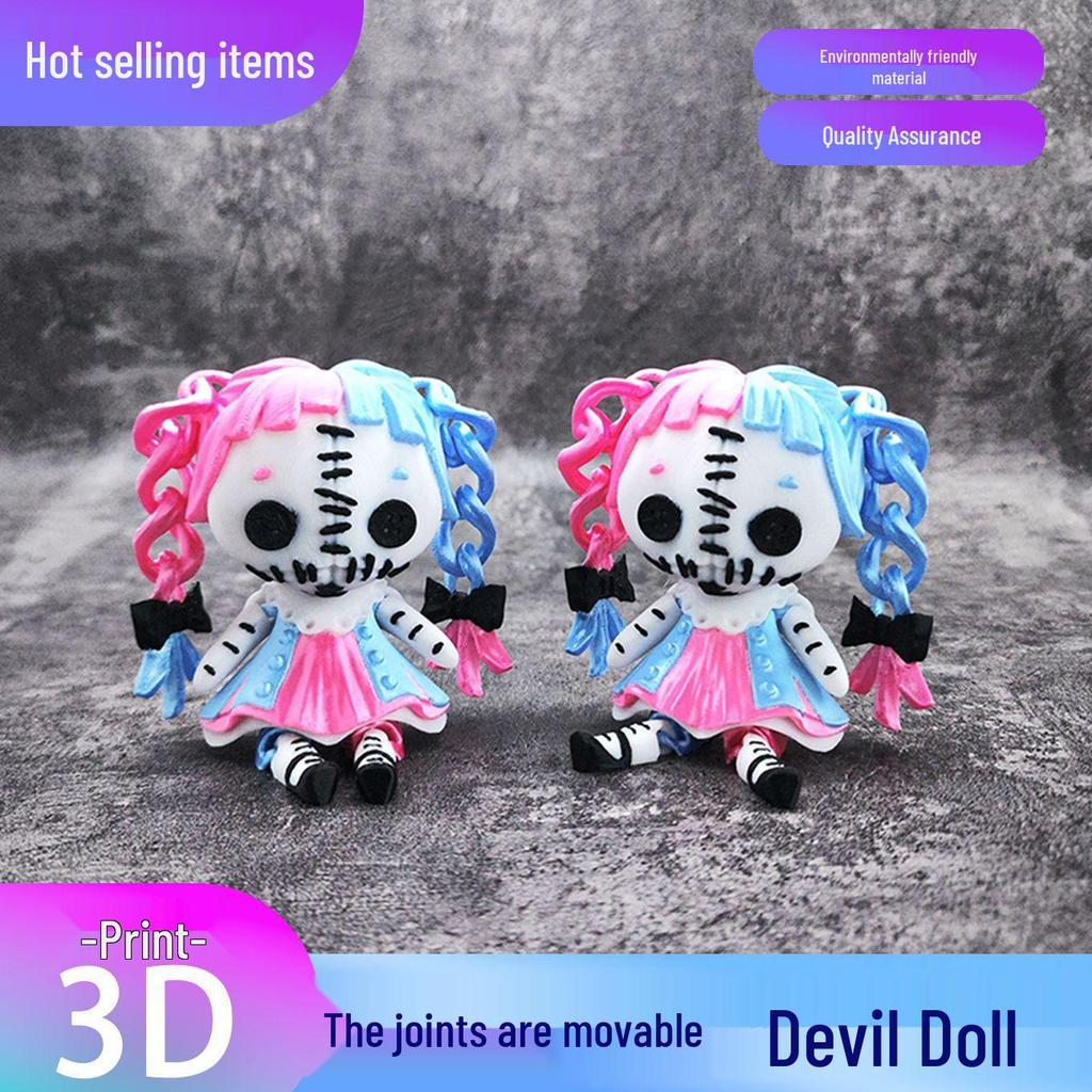 Jointed Gothic Horror Doll with Pigtails - 3D Printed Cute Demon Girl Gift