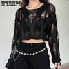 WTEMPO Hollow Out Pullovers Women Black Spring Autumn Sweater Casual Loose Korean Solid Knitwear Streetwear