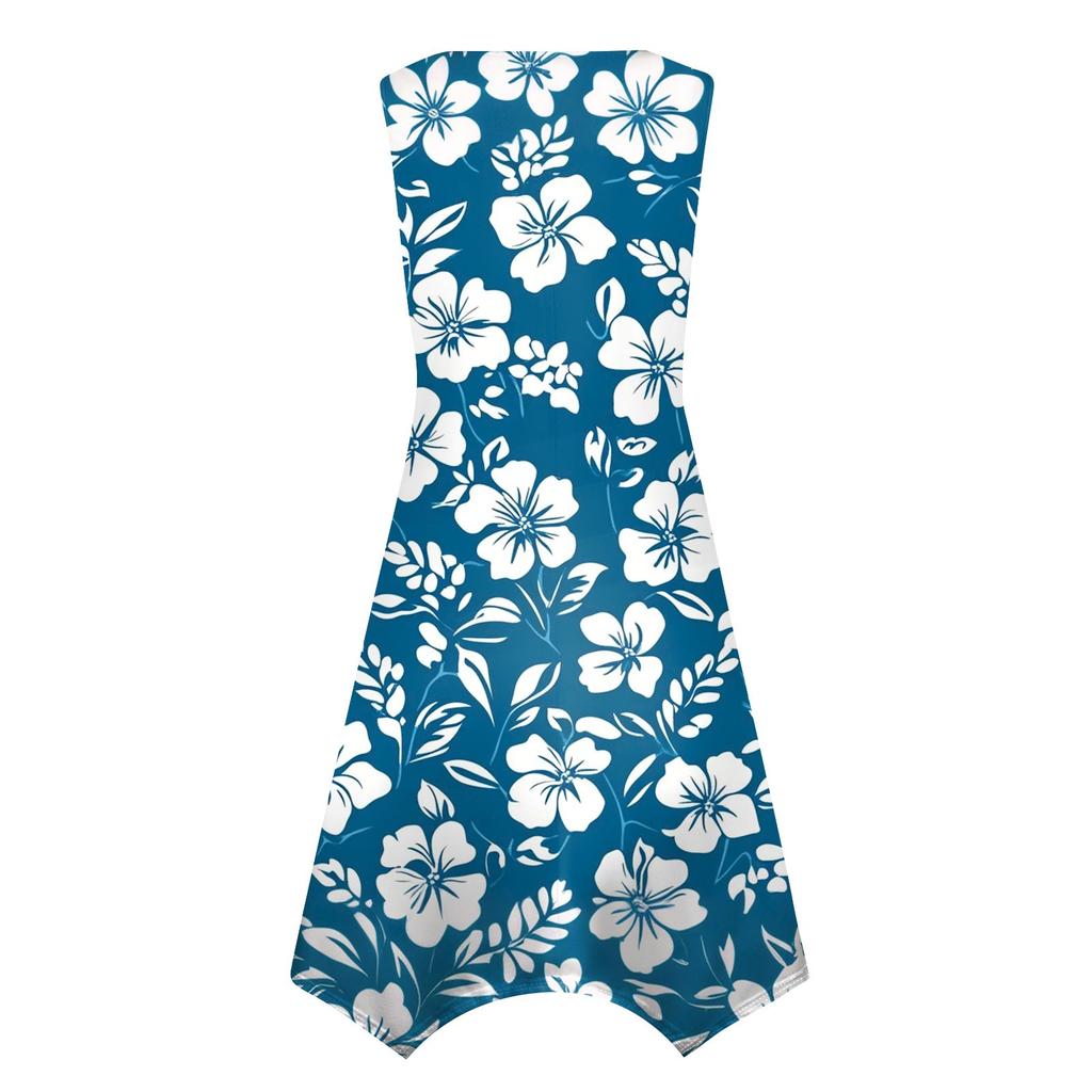 Women's Casual Fashion Round Neck Sleeveless Floral Print Irregular Hem Midi Dress