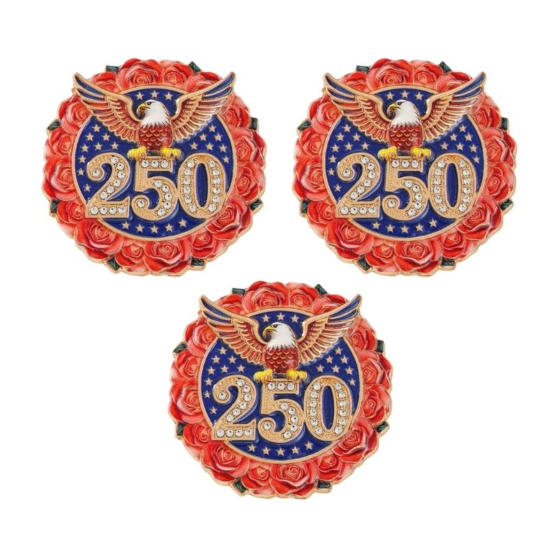 Elegant American 250Th Year Badge Independence Celebration Brooch Polished Zinc Alloy Chest Pin For Formal Wear