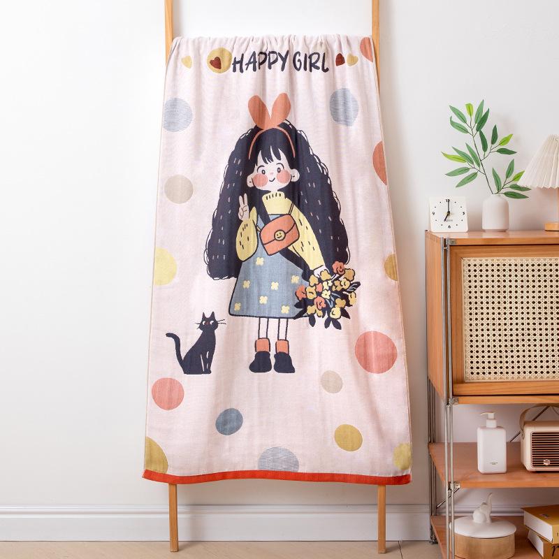 China Colored Jacquard Pure Cotton Four-Layer Gauze Bath Towel Men Women Extra-Large Adult Beach Towel Soft Absorbent